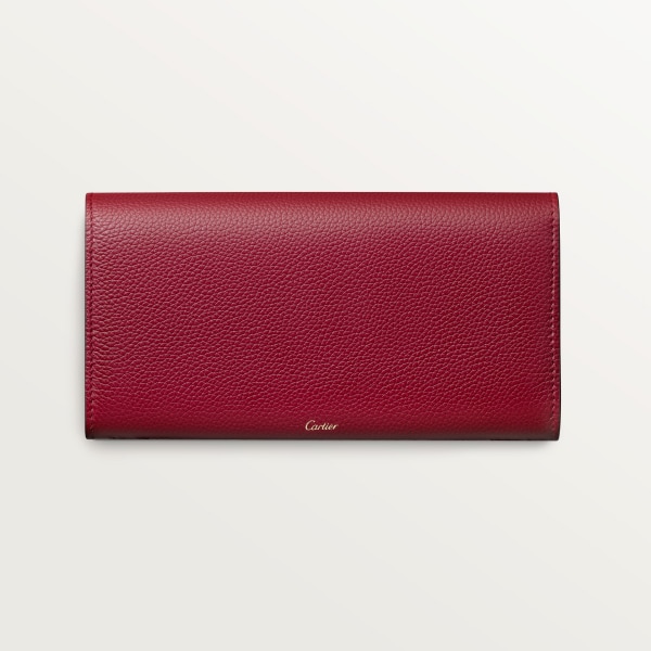 International wallet with flap, Panthère de Cartier Burgundy calfskin, golden finish and burgundy enamel