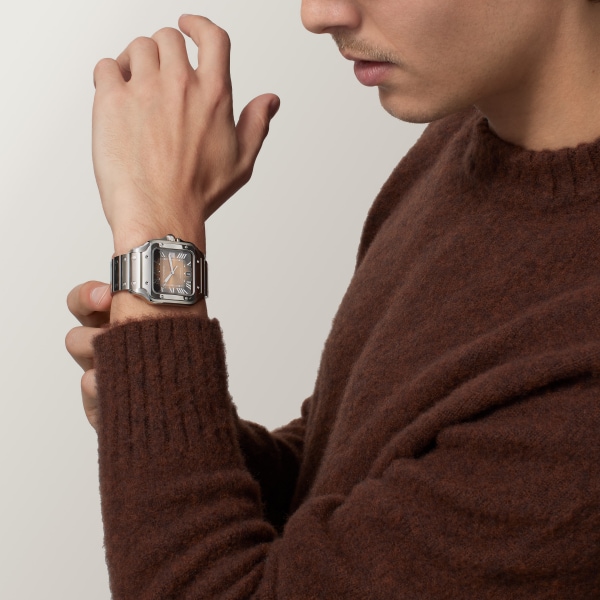 Santos de Cartier watch Large model, automatic movement, steel, interchangeable metal and leather bracelets