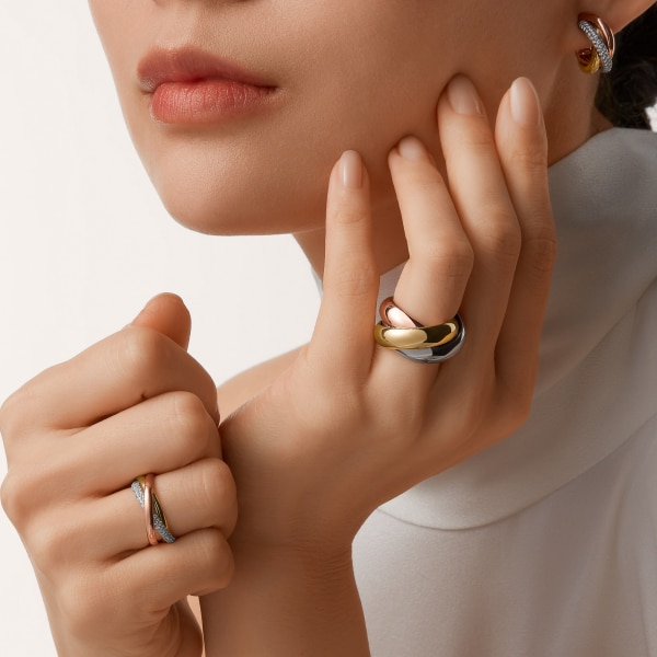 Trinity earrings, classic model, semi-paved White gold, yellow gold, rose gold, diamonds