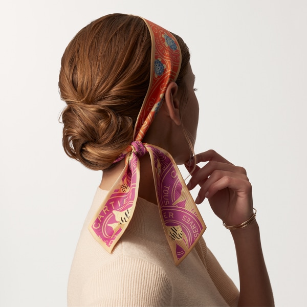 Cartier Characters headband Orange and fuchsia silk twill