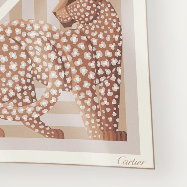 90 scarf, Panthère Illusion Cord beige silk twill