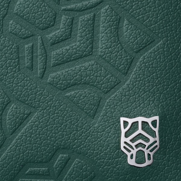 Double card holder, Panthère de Cartier Pine green embossed calfskin, palladium finish