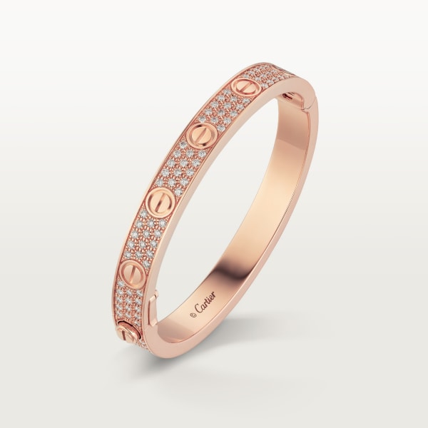 Love bracelet, classic model, paved Rose gold, diamonds