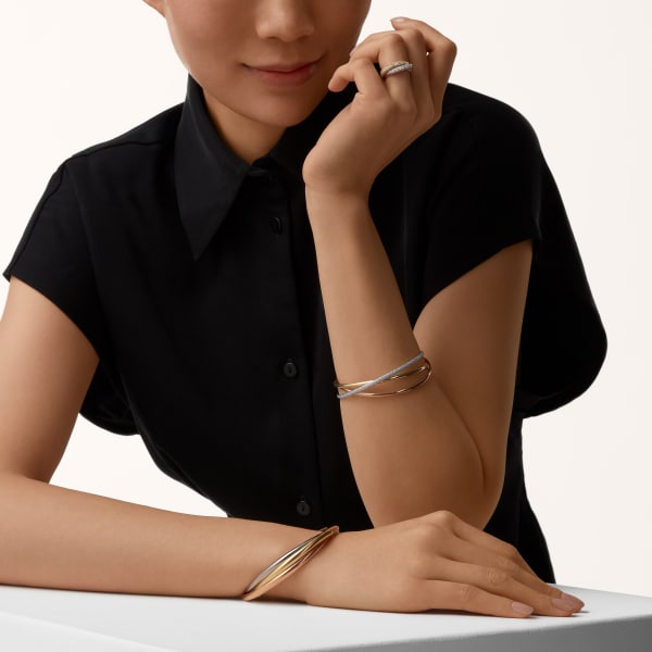 Trinity ring, classic model, paved White gold, yellow gold, rose gold, diamonds