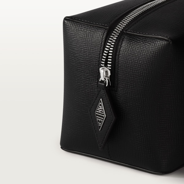 Cartier Losange系列小号款洗漱包 黑色粒纹小牛皮，镀钯饰面，珐琅