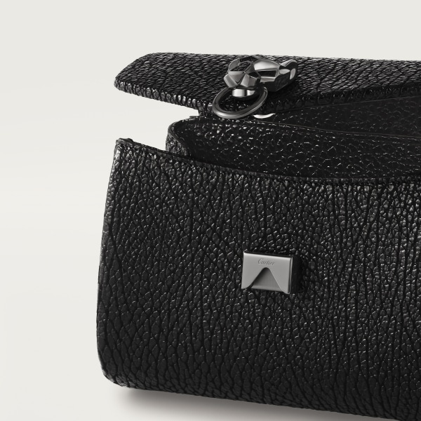 Chain bag mini, Panthère de Cartier Shiny black crinkle-effect calfskin, ruthenium finish