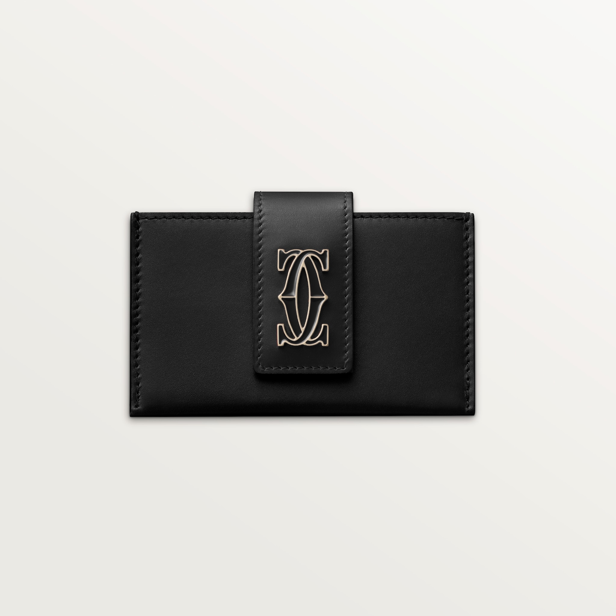 C de Cartier系列风琴式卡片夹黑色小牛皮，镀金饰面，黑色珐琅