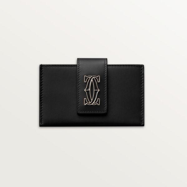 C de Cartier系列风琴式卡片夹 黑色小牛皮，镀金饰面，黑色珐琅