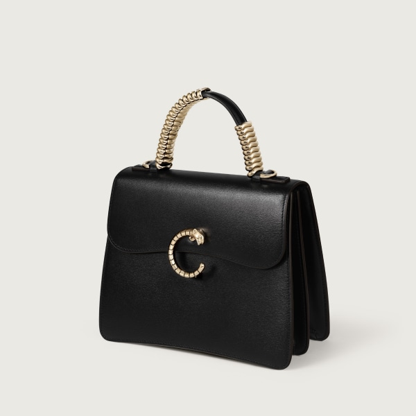Small bag, Panthère C Grained black calfskin, animated grip, gold finish