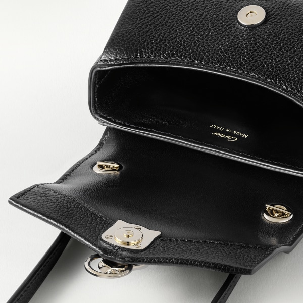 Chain bag micro, Panthère de Cartier Black calfskin, golden finish