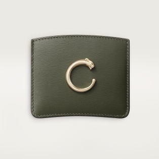Card holder, Panthère C Green tea calfskin, golden finish