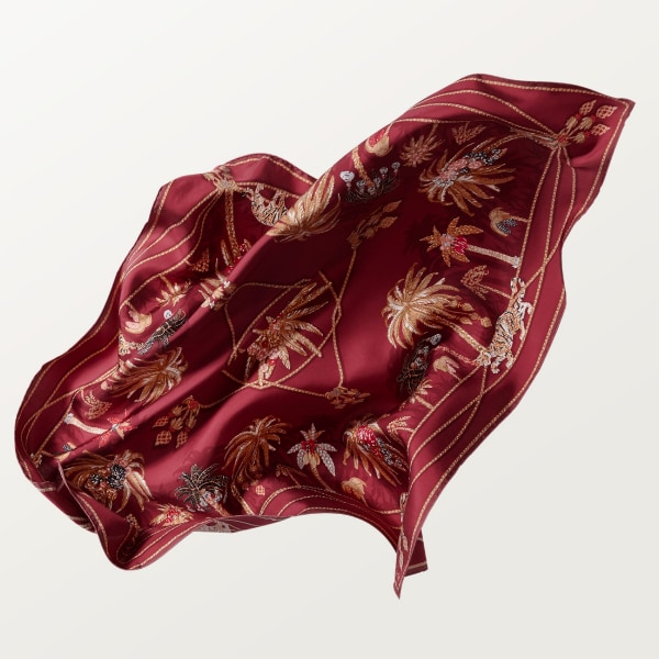  90 scarf, Jewellery Palm Trees Raspberry-coloured silk twill