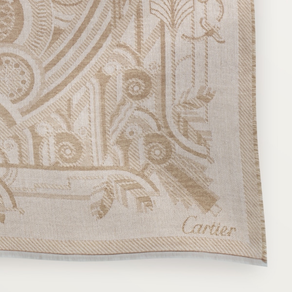 Shawl, Panthère Art Déco Beige wool and cashmere