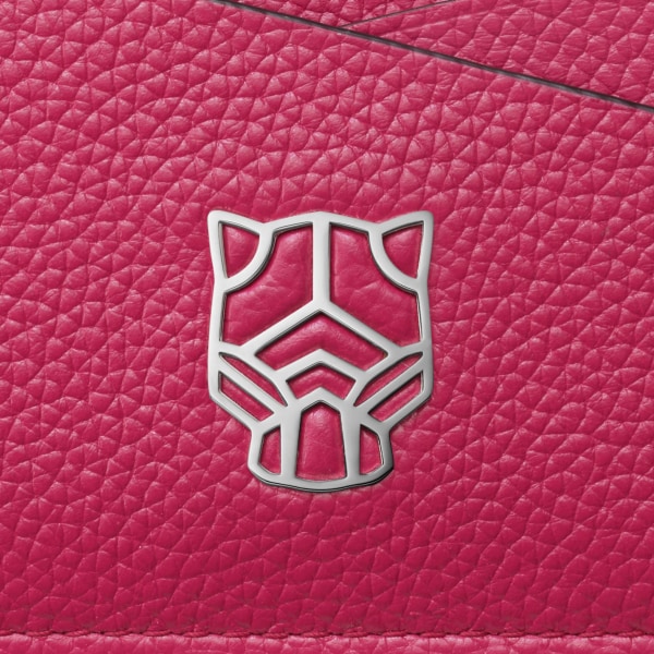 Simple card holder, Panthère Graphique de Cartier Raspberry grained calfskin, palladium finish