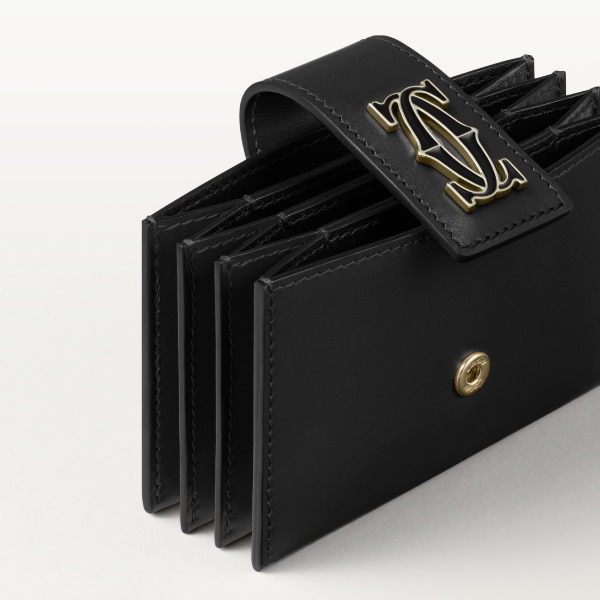 Accordion card holder, C de Cartier Black calfskin, golden finish and black enamel