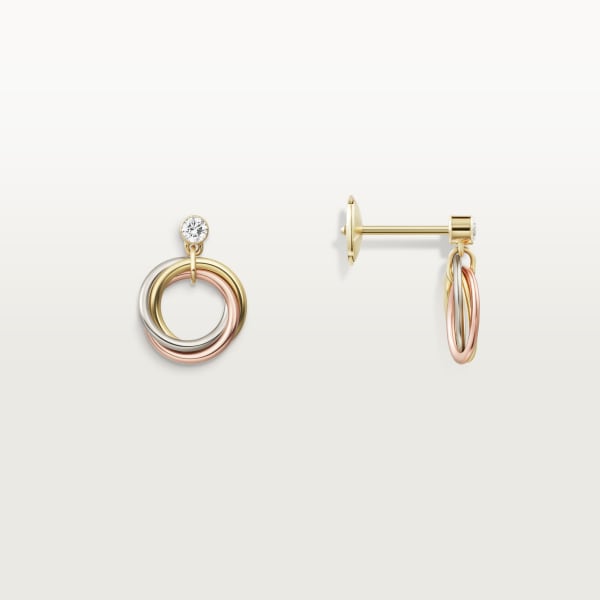 Trinity earrings, brilliant-cut diamonds  White gold, yellow gold, rose gold, diamonds