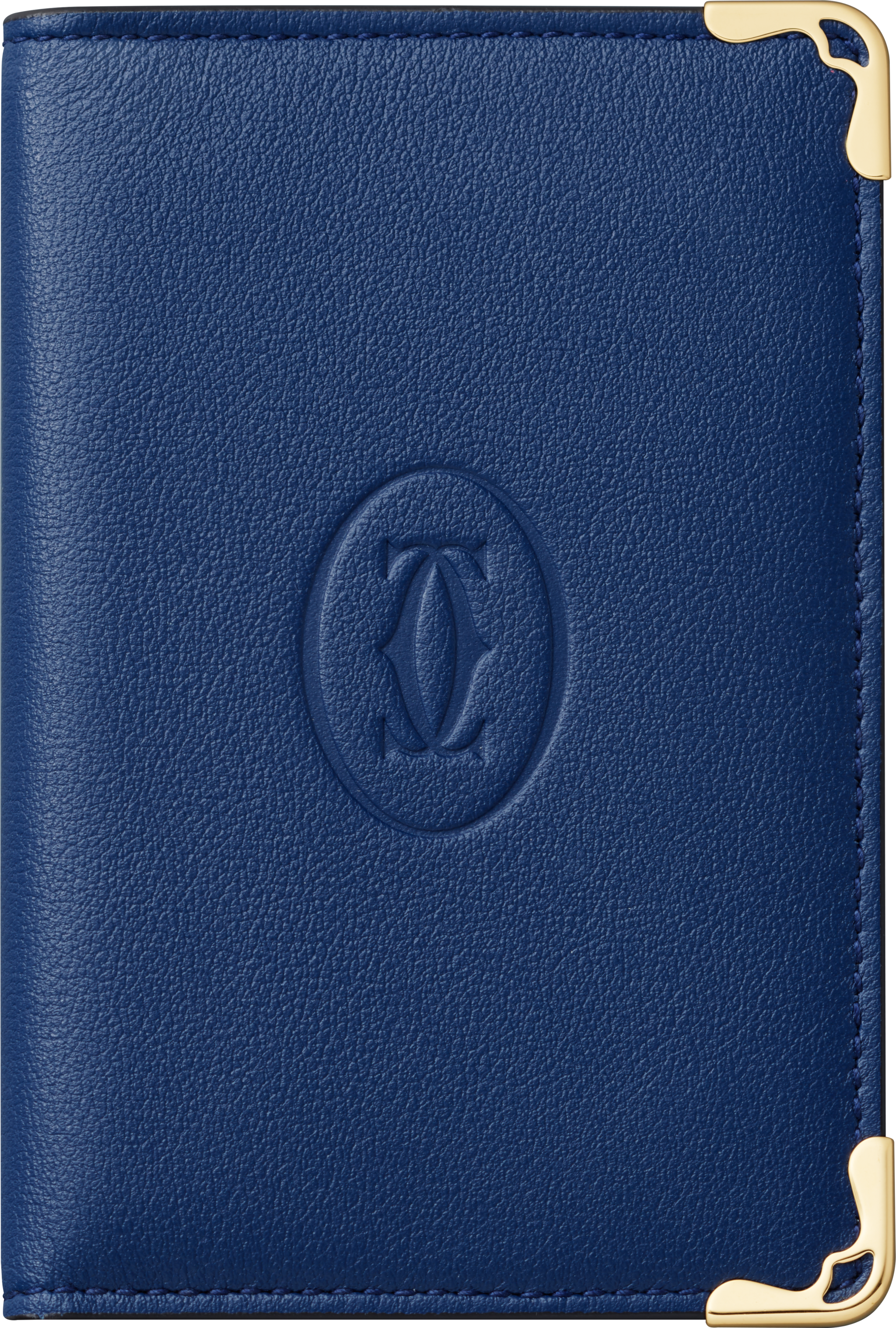 Must de Cartier系列4信用卡皮夹深蓝色小牛皮，镀钯饰面