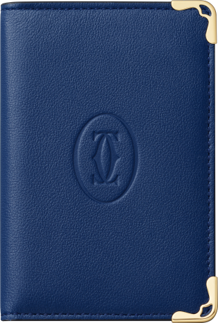 Must de Cartier系列4信用卡皮夹 深蓝色小牛皮，镀钯饰面