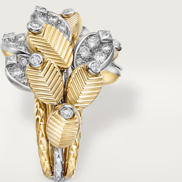 Grain de Café ring Yellow gold, platinum, diamonds
