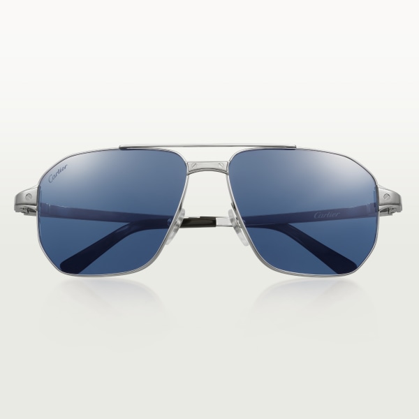 Santos de Cartier太阳眼镜 抛光镀铂饰面金属，蓝色镜片