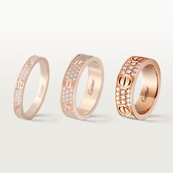 Love ring, classic model, paved Rose gold, diamonds