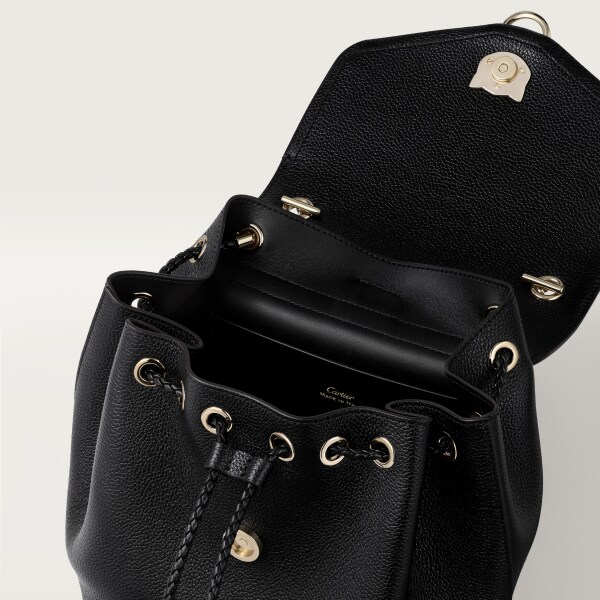 Backpack, Panthère Graphique Black grained calfskin, golden finish