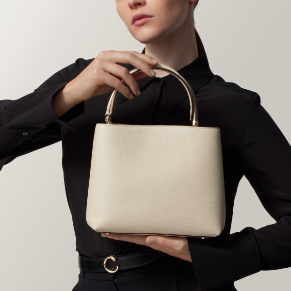 Small model handle bag, Panthère de Cartier Salt white calfskin, golden finish