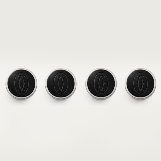 Double C de Cartier shirt studs Sterling silver, onyx, palladium finish 