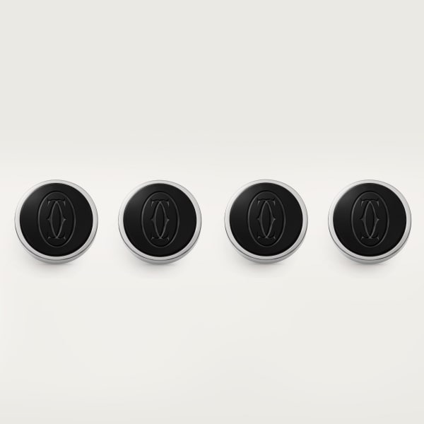 Double C de Cartier shirt studs Sterling silver, onyx, palladium finish 