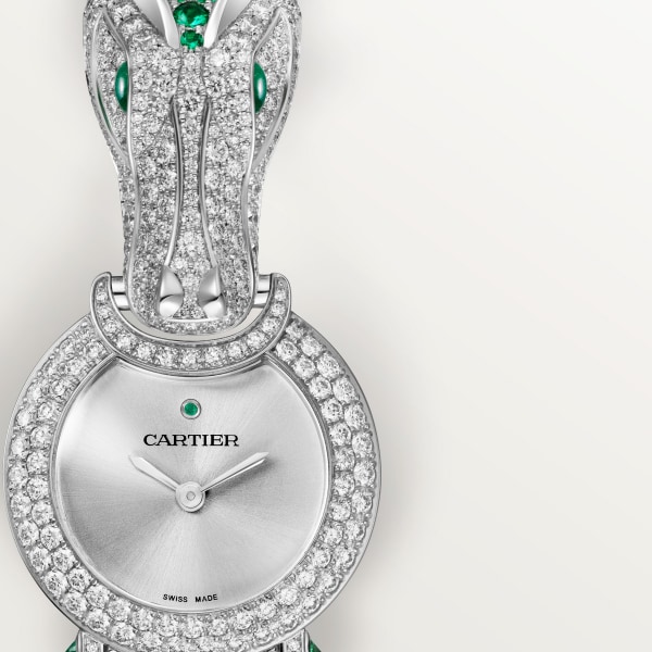 Animalière Jewellery Watch 23.6 mm, quartz movement, white gold, emeralds, diamonds