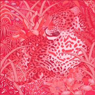 猎豹丛林90方巾 珊瑚粉色斜纹真丝