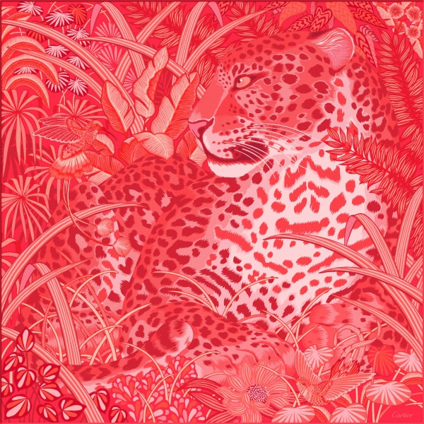 Panther in the Jungle 90 scarf Red and coral silk twill