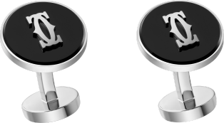Double C de Cartier cufflinks in onyx Sterling silver, onyx, palladium finish