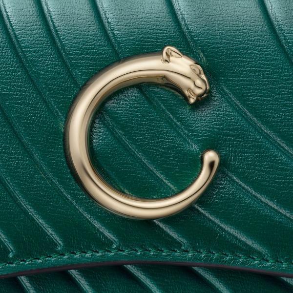 Business card holder with zip, Panthère de Cartier Emerald green calfskin with embossed Cartier signature motif, golden finish