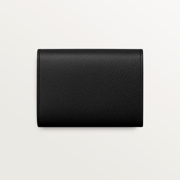 Mini wallet, C de Cartier Black textured calfskin, golden finish