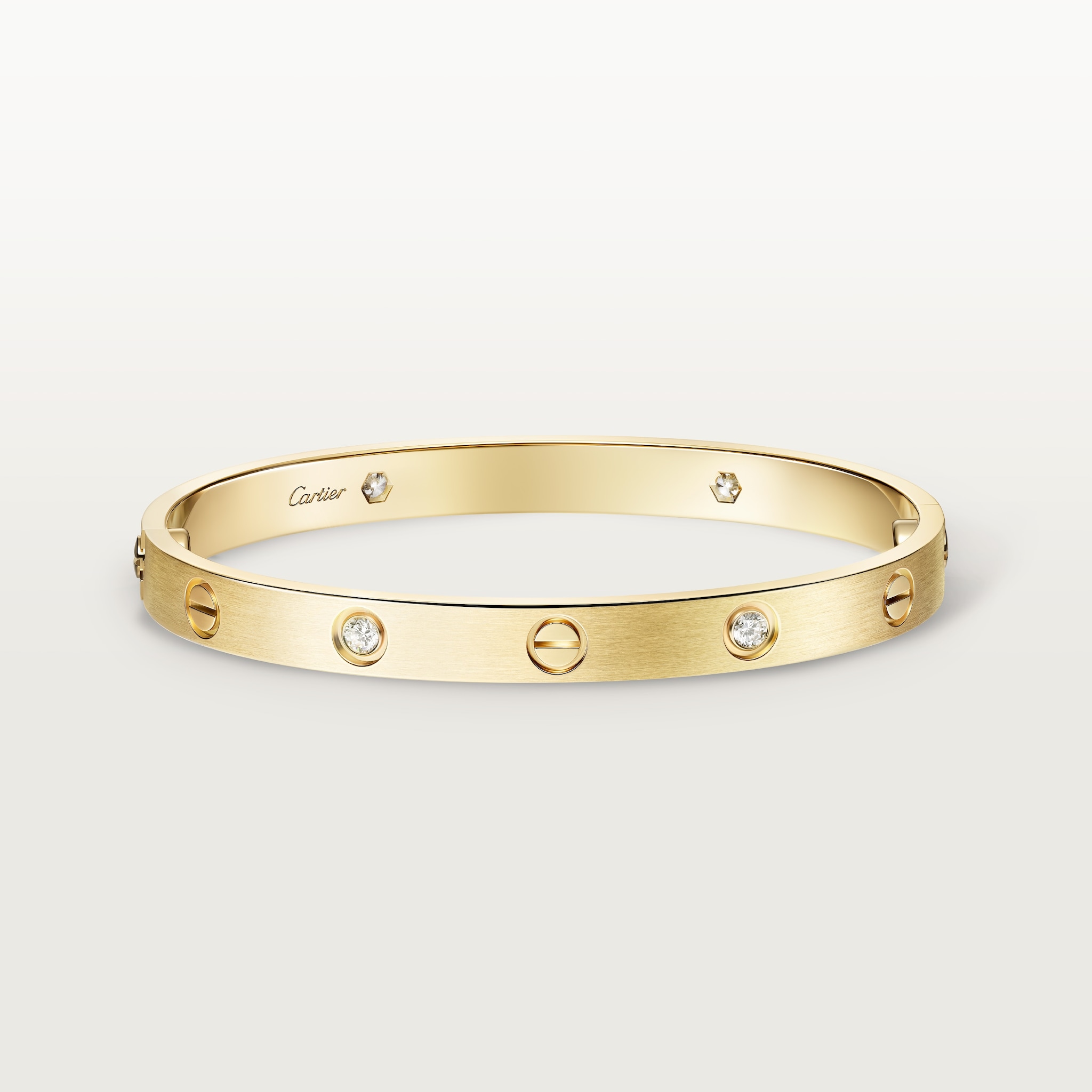 Love bracelet, classic model, brushed, 4 diamondsYellow gold, brushed finish, diamond