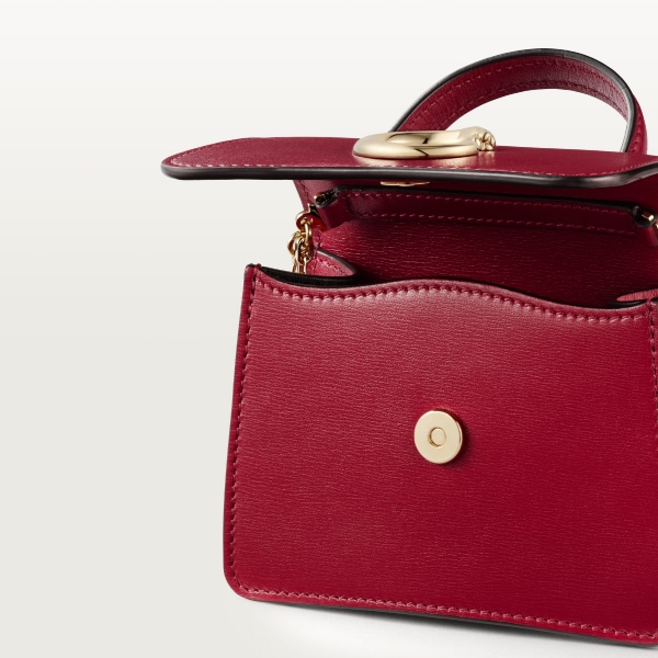 Chain bag micro model, Panthère de Cartier Cherry red calfskin, golden finish