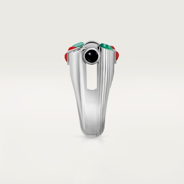 Géométrie & Contrastes ring, chrysoprase, paved White gold, chrysoprase, onyx, coral, diamonds