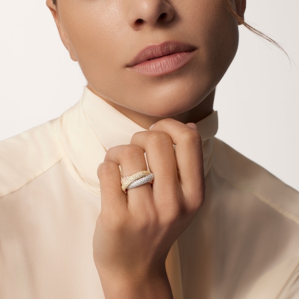 Trinity ring, large model, paved White gold, yellow gold, rose gold, diamonds