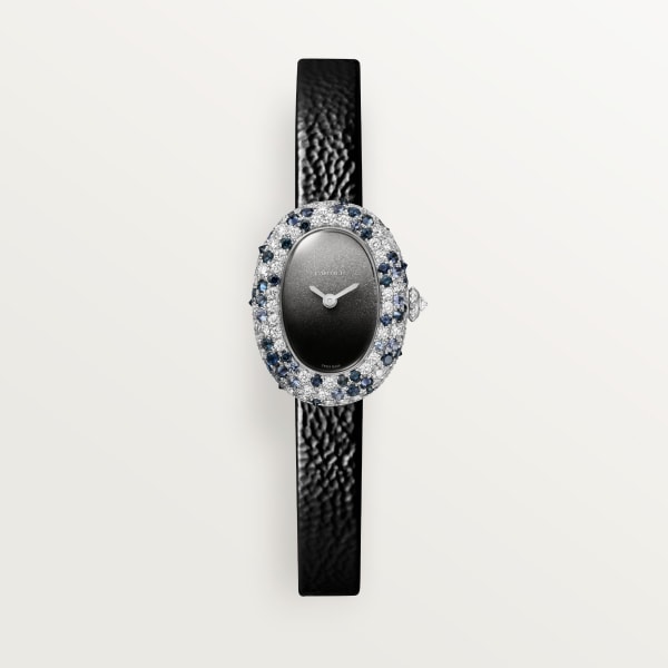 Baignoire watch Mini model, quartz movement, white gold, diamonds, leather