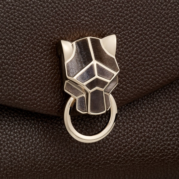 Sac chaîne petit modèle, Panthère de Cartier 香豆棕色粒纹小牛皮，镀金饰面