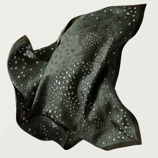 90 scarf, Panthere dots Green tea silk twill