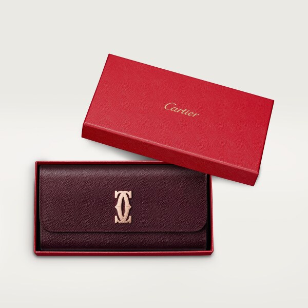 Wallet, C de Cartier Grape textured calfskin, rose golden finish