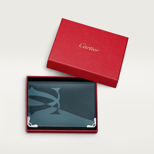 Four-card holder, Must de Cartier XL Logo smooth steel grey and graphite calfskin, palladium finish