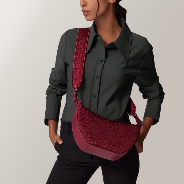 Hobo bag, C de Cartier Cherry red textured calfskin, embroidery, golden finish