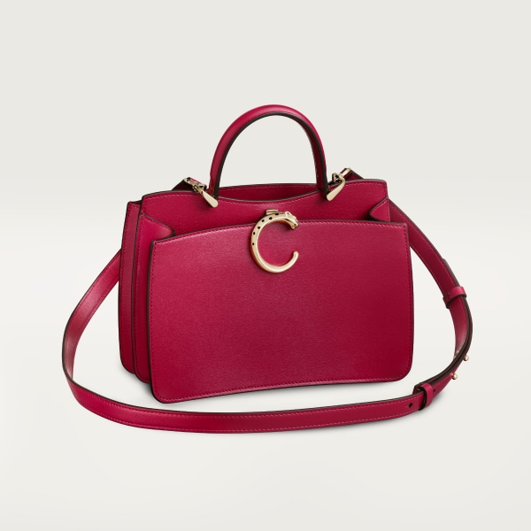 Handle bag mini model, Panthère de Cartier Cherry red calfskin, golden finish