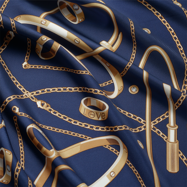 Precious Mundanity 90 scarf Navy blue silk twill