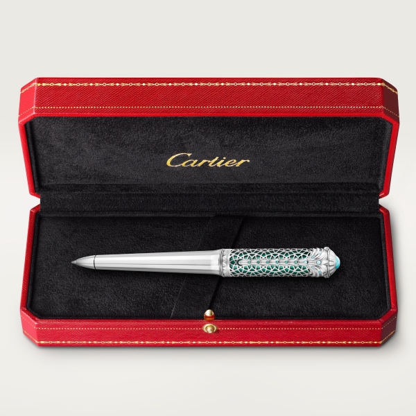 Limited edition ballpoint pen with Palm Tree motif Limited edition, sterling silver, lacquer, mother-of-pearl, turquoise, palladium finish