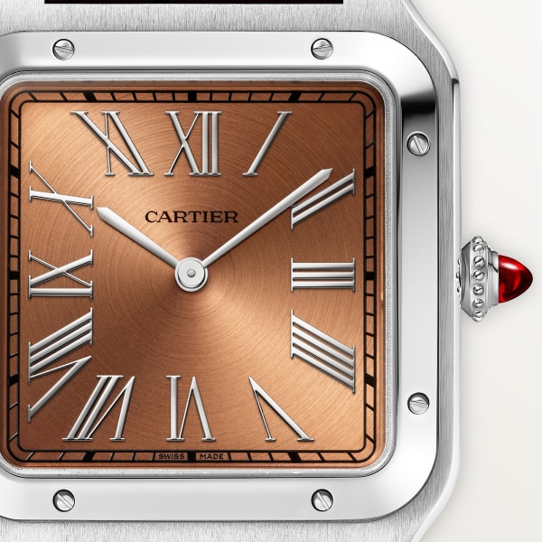 Santos-Dumont watch Extra-large model, manual mechanical movement, platinum, leather
