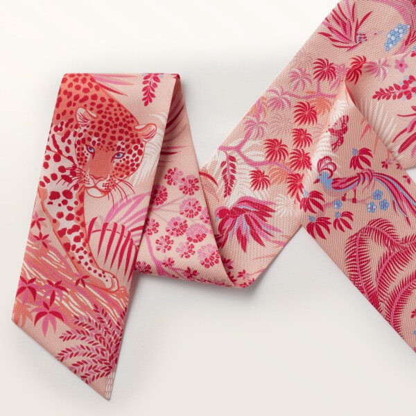 Fauna and flora headband Pink silk twill